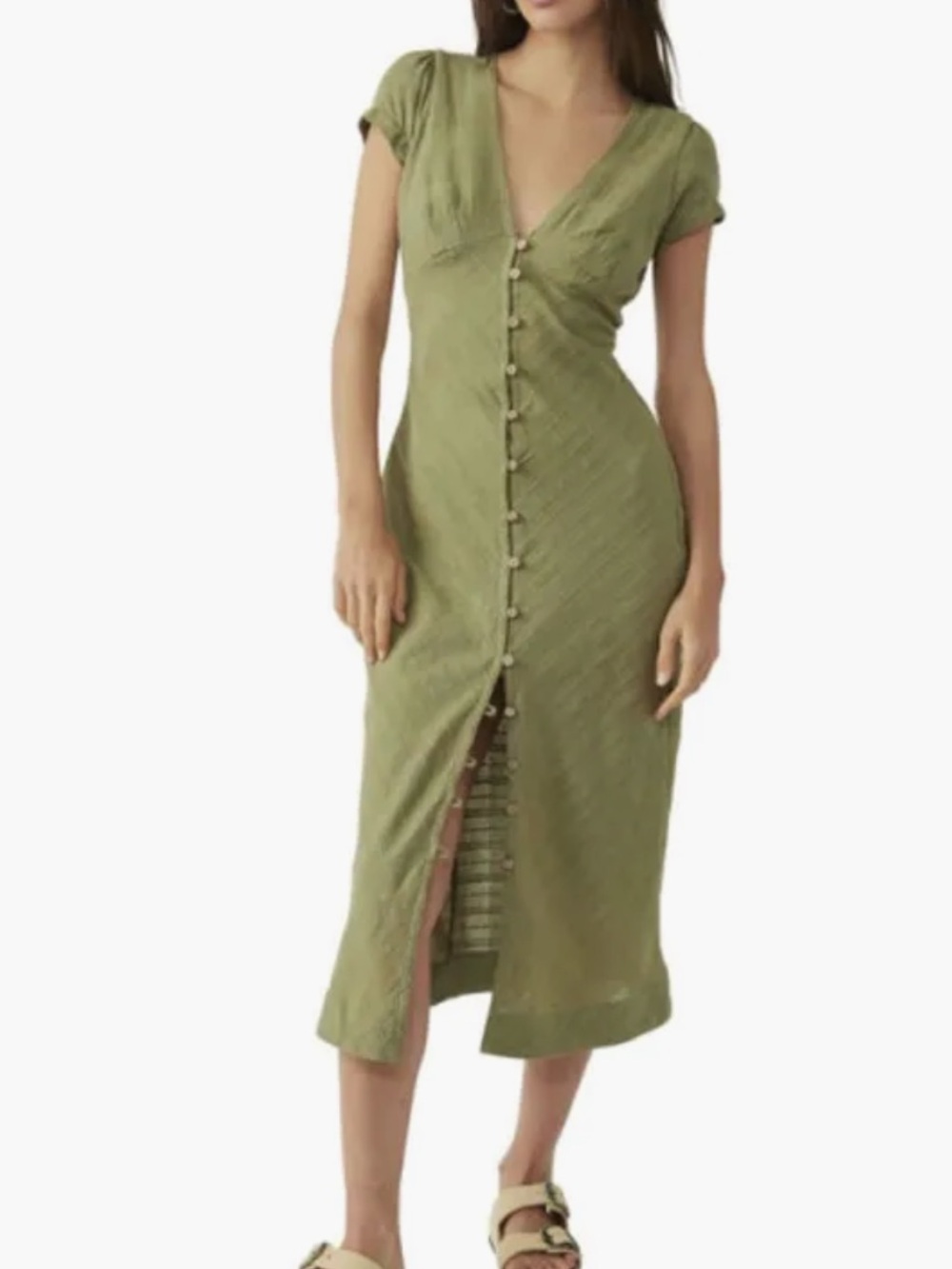 Free People Green New in Town Midi Dress